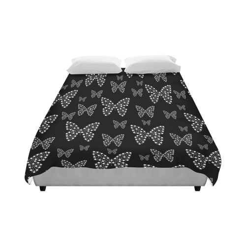 Black and White Black and White Butterflies Flowers Pattern Duvet Cover 86"x70" ( All-over-print)