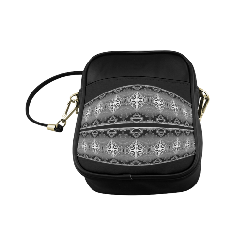 Kaleidoscope Fractal BORDER black white grey Sling Bag (Model 1627)