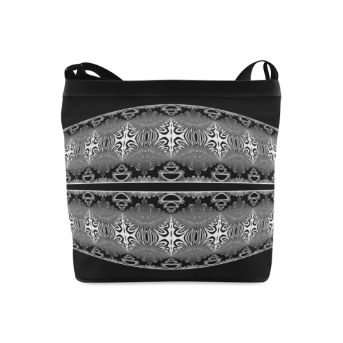 Kaleidoscope Fractal BORDER black white grey Crossbody Bags (Model 1613)