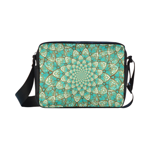 LOTUS FLOWER PATTERN gold turquoise white Classic Cross-body Nylon Bags (Model 1632)