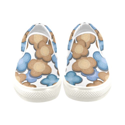 Brown and Blue Flowers Women's Unusual Slip-on Canvas Shoes (Model 019)