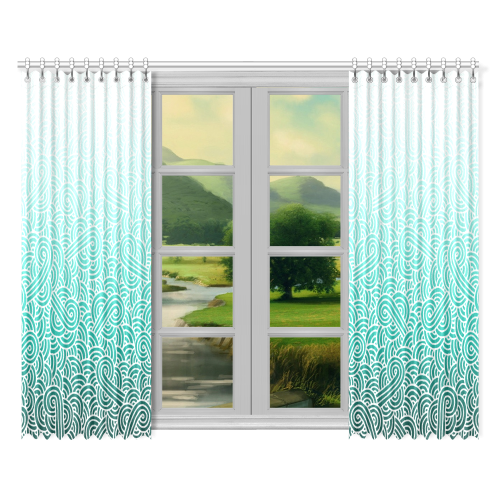 Ombre Turquoise Blue And White Swirls Doodles Window Curtain 52