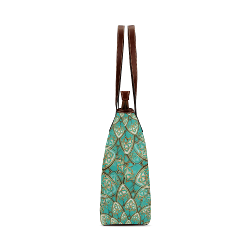 LOTUS FLOWER PATTERN gold turquoise white Shoulder Tote Bag (Model 1646)