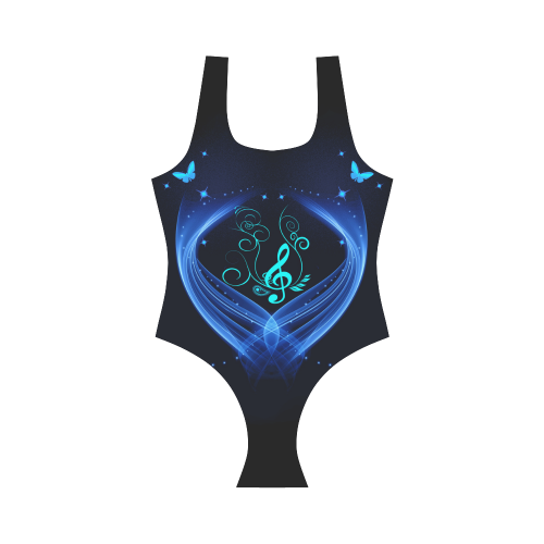 Blue clef with glowing butterflies Vest One Piece Swimsuit (Model S04)