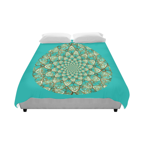 LOTUS FLOWER PATTERN gold turquoise white Duvet Cover 86"x70" ( All-over-print)