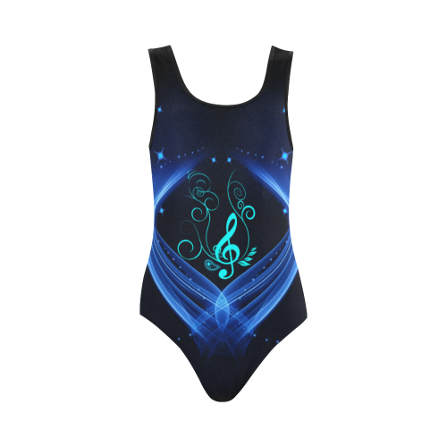 Blue clef with glowing butterflies Vest One Piece Swimsuit (Model S04)