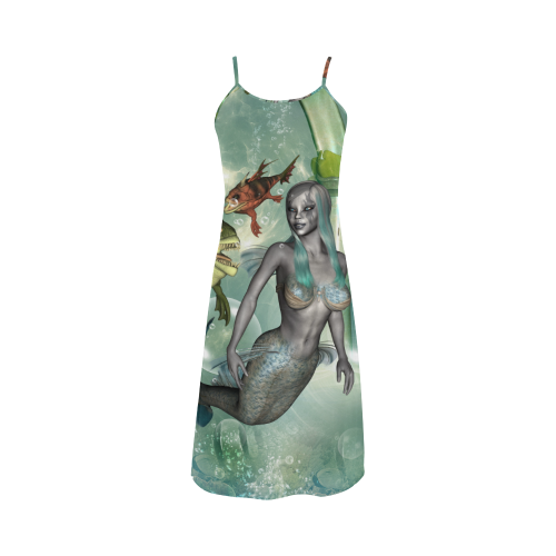 Beautiful dark mermaid with fantasy fish Alcestis Slip Dress (Model D05)