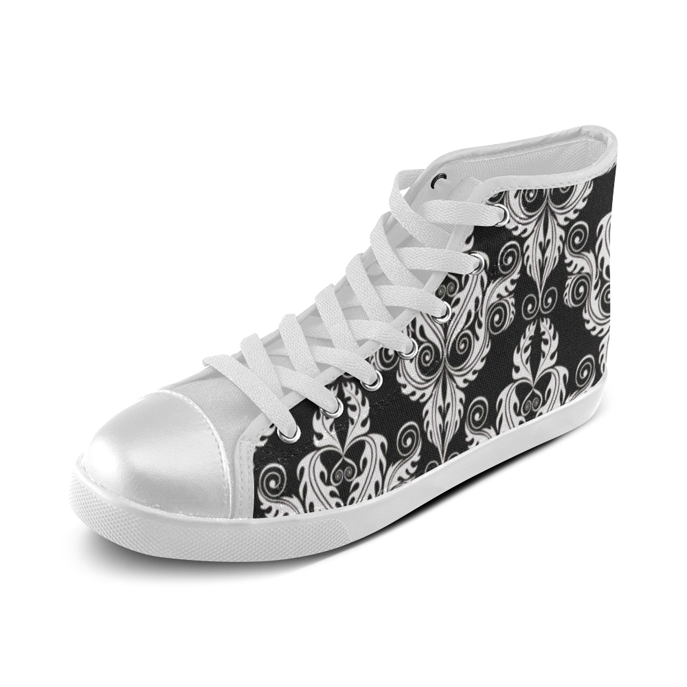 Stunning black and white 14 Women's High Top Canvas Shoes (Model 002