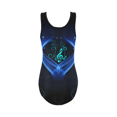 Blue clef with glowing butterflies Vest One Piece Swimsuit (Model S04)