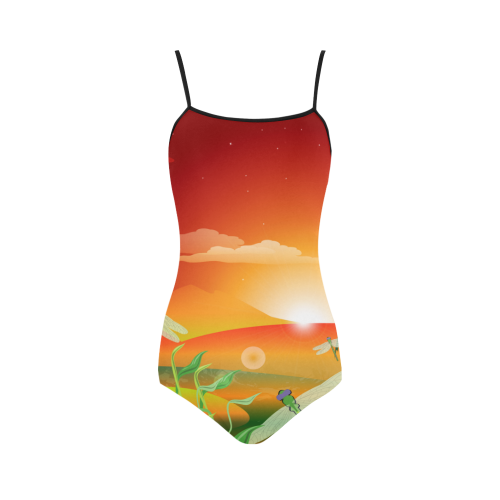 Cartoon fantasy world with dragonflies Strap Swimsuit ( Model S05)