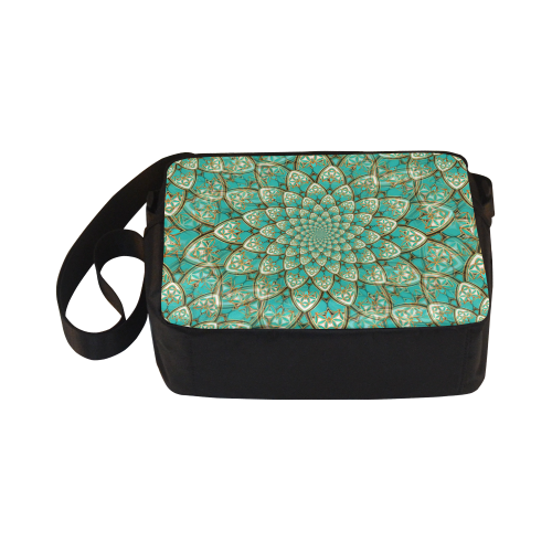 LOTUS FLOWER PATTERN gold turquoise white Classic Cross-body Nylon Bags (Model 1632)