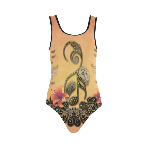Wonderful key notes with floral elements Vest One Piece Swimsuit (Model S04)