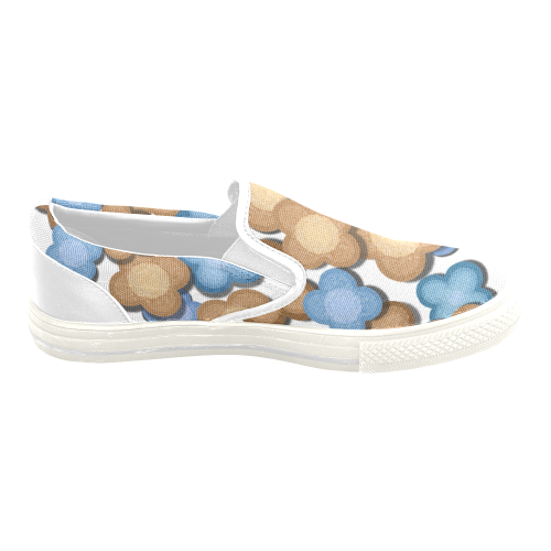 Brown and Blue Flowers Women's Unusual Slip-on Canvas Shoes (Model 019)