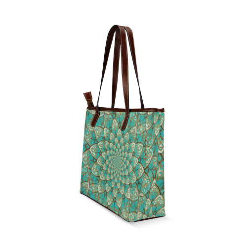 LOTUS FLOWER PATTERN gold turquoise white Shoulder Tote Bag (Model 1646)