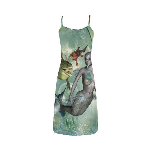 Beautiful dark mermaid with fantasy fish Alcestis Slip Dress (Model D05)