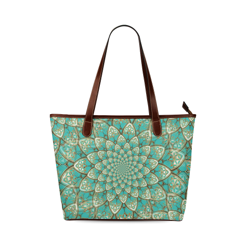 LOTUS FLOWER PATTERN gold turquoise white Shoulder Tote Bag (Model 1646)