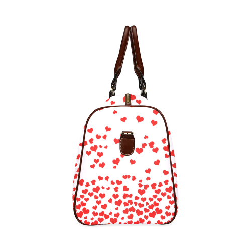 Red Falling Hearts on Pink Waterproof Travel Bag/Large (Model 1639)