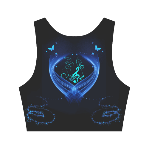 Blue clef with glowing butterflies Women's Crop Top (Model T42)