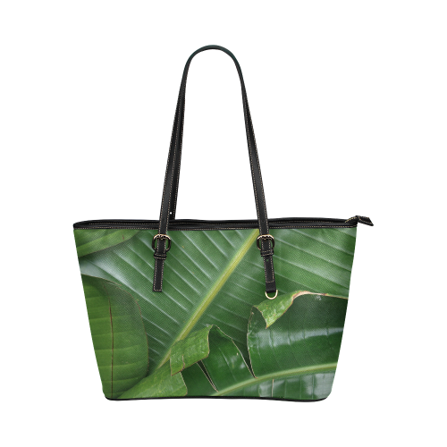 Banana Tree Leaves Leather Tote Bag/Large (Model 1651)