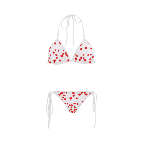 Red Falling Hearts on Pink Custom Bikini Swimsuit