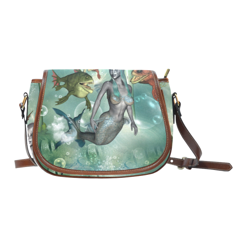 Beautiful dark mermaid with fantasy fish Saddle Bag/Small (Model 1649) Full Customization
