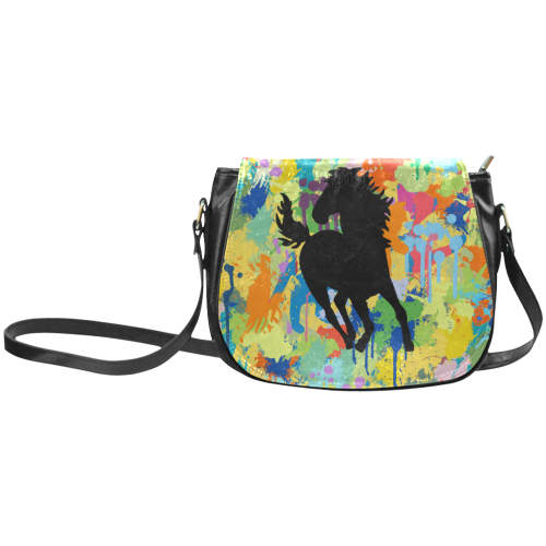 Horse Shape Template Colorful Splash Classic Saddle Bag/Large (Model 1648)