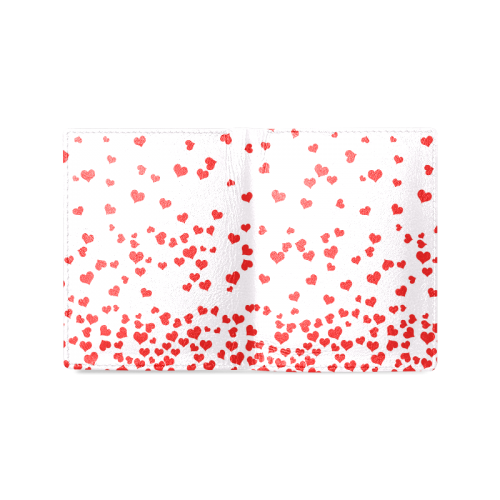 Red Falling Hearts on Pink Men's Leather Wallet (Model 1612)