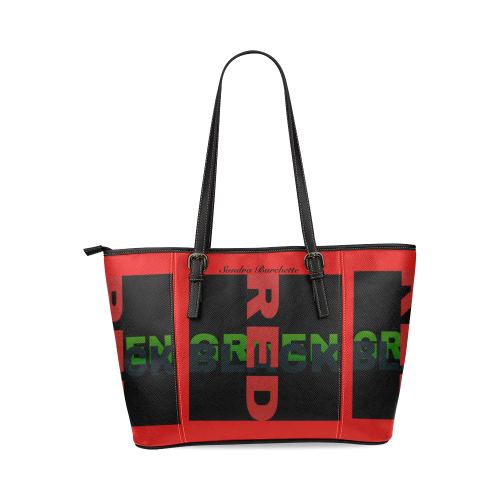 Leather RedBlackGreen Bag Leather Tote Bag/Large (Model 1640)