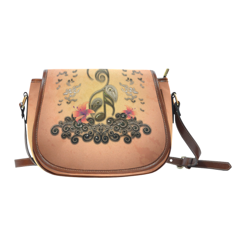 Wonderful key notes with floral elements Saddle Bag/Small (Model 1649) Full Customization