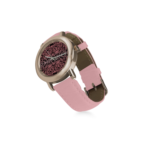 Rose and Black Zebra Print Pattern Women's Rose Gold Leather Strap Watch(Model 201)