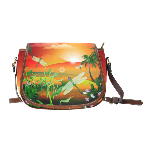 Cartoon fantasy world with dragonflies Saddle Bag/Large (Model 1649)