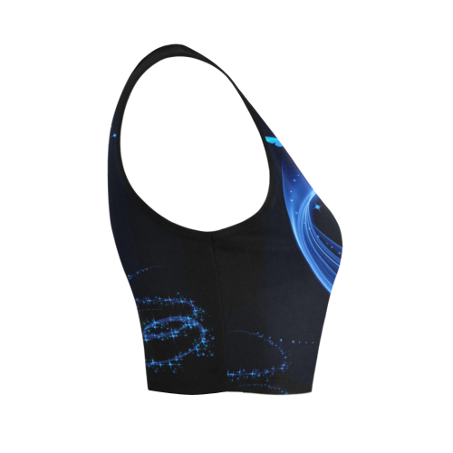Blue clef with glowing butterflies Women's Crop Top (Model T42)