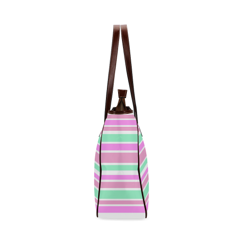 Pink Green Stripes Pattern Classic Tote Bag (Model 1644)
