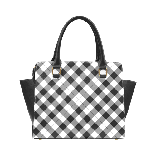 Black and White Tartan Plaid Rivet Shoulder Handbag (Model 1645)