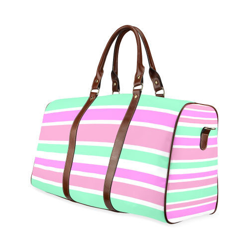 Pink Green Stripes Pattern Waterproof Travel Bag/Large (Model 1639)