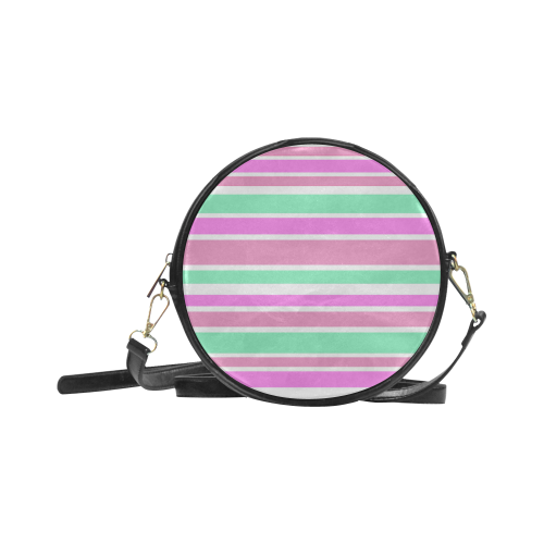 Pink Green Stripes Pattern Round Sling Bag (Model 1647)