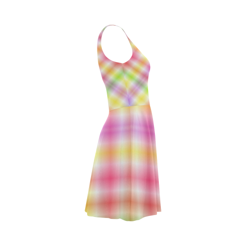 Multicolored Pastel Rainbow Tartan Plaid Atalanta Sundress (Model D04)