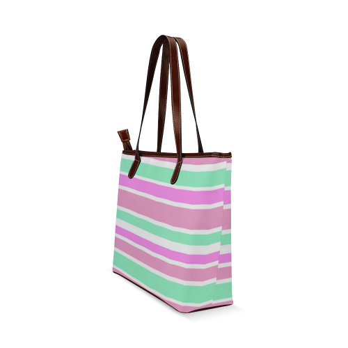 Pink Green Stripes Pattern Shoulder Tote Bag (Model 1646)