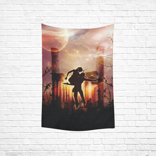 Dancing couple in the night Cotton Linen Wall Tapestry 40"x 60"