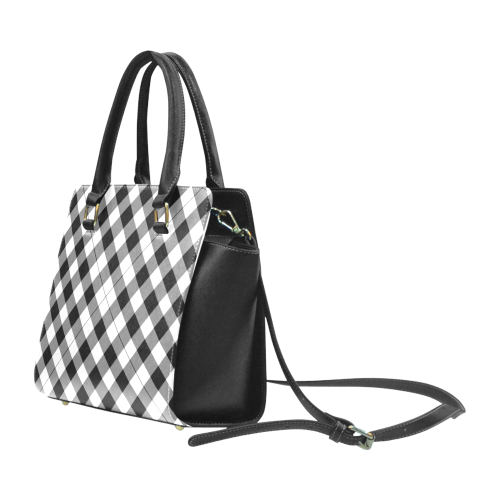 Black and White Tartan Plaid Rivet Shoulder Handbag (Model 1645)