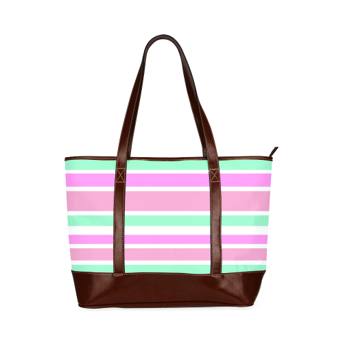 Pink Green Stripes Pattern Tote Handbag (Model 1642)