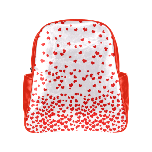 Red Falling Hearts on Pink Multi-Pockets Backpack (Model 1636)