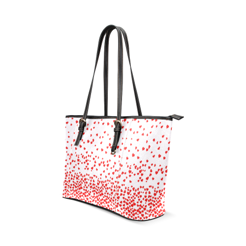 Red Falling Hearts on Pink Leather Tote Bag/Large (Model 1640)