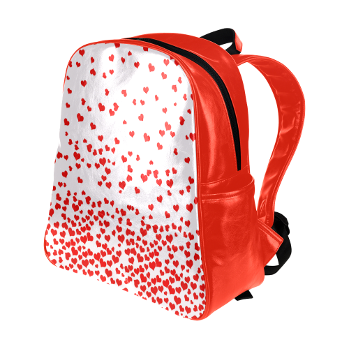 Red Falling Hearts on Pink Multi-Pockets Backpack (Model 1636)