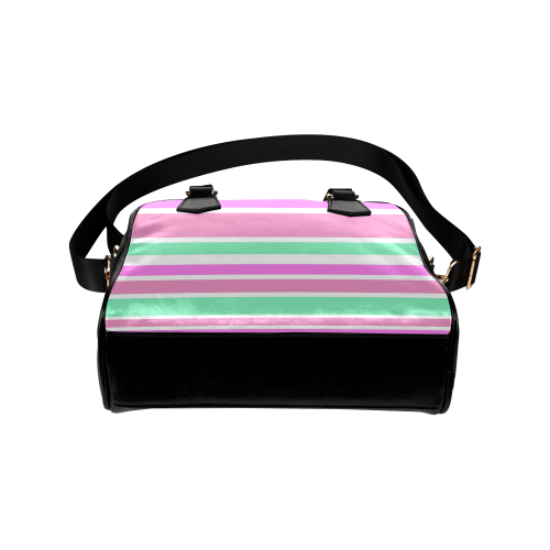 Pink Green Stripes Pattern Shoulder Handbag (Model 1634)