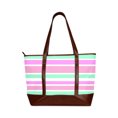 Pink Green Stripes Pattern Tote Handbag (Model 1642)