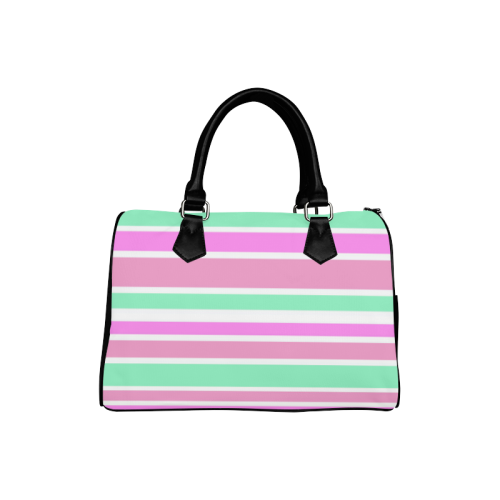 Pink Green Stripes Pattern Boston Handbag (Model 1621)