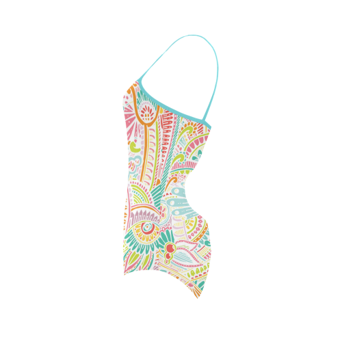 zz0101 pink hippie flower watercolor pattern Strap Swimsuit ( Model S05)