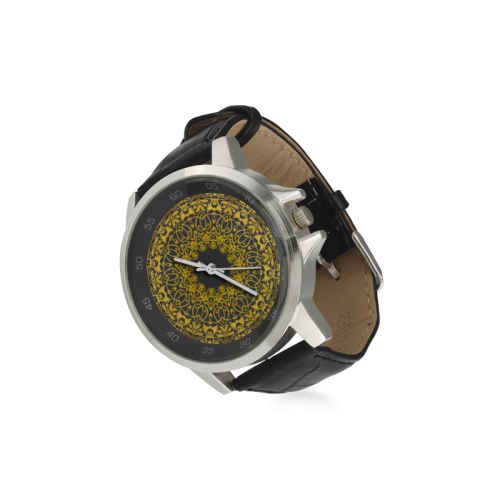 magic mandala 7 Unisex Stainless Steel Leather Strap Watch(Model 202)