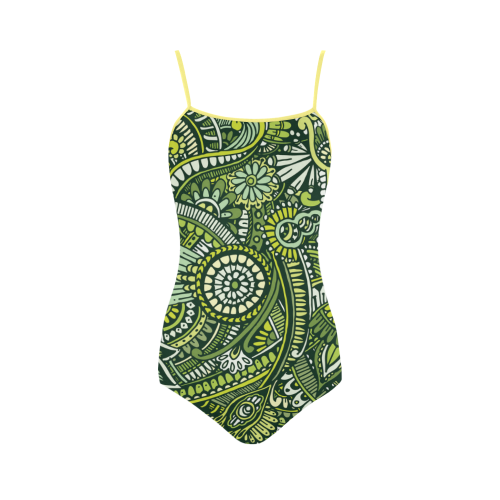 zz0105 floral green hippie flower whimsical patter Strap Swimsuit ( Model S05)